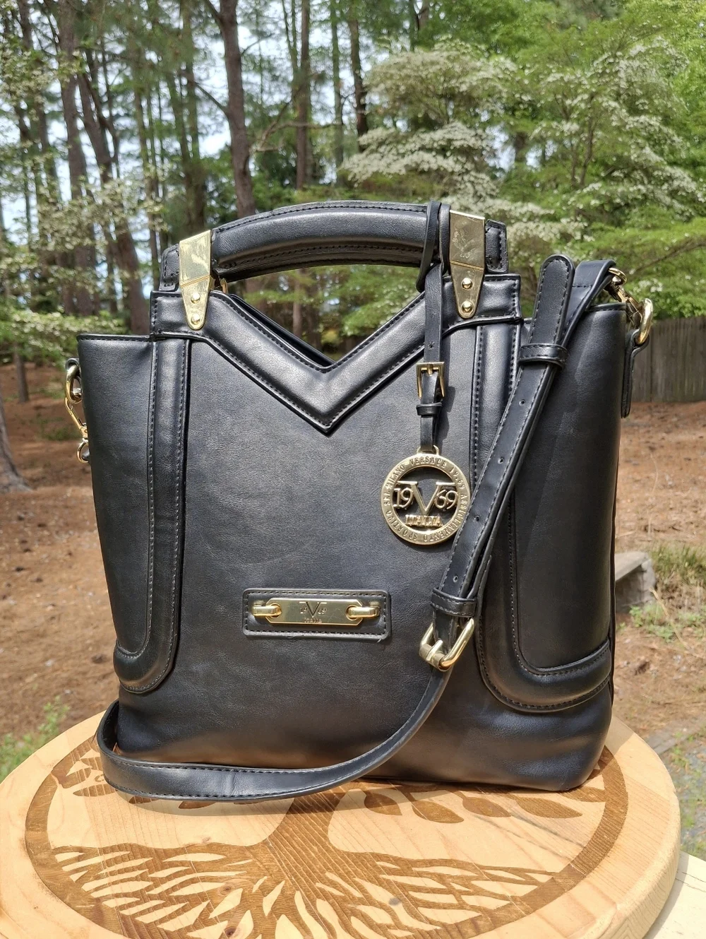 Versace 19v69 Abbigliamento Sportivo SRL Black Faux Leather Satchel Crossbody
